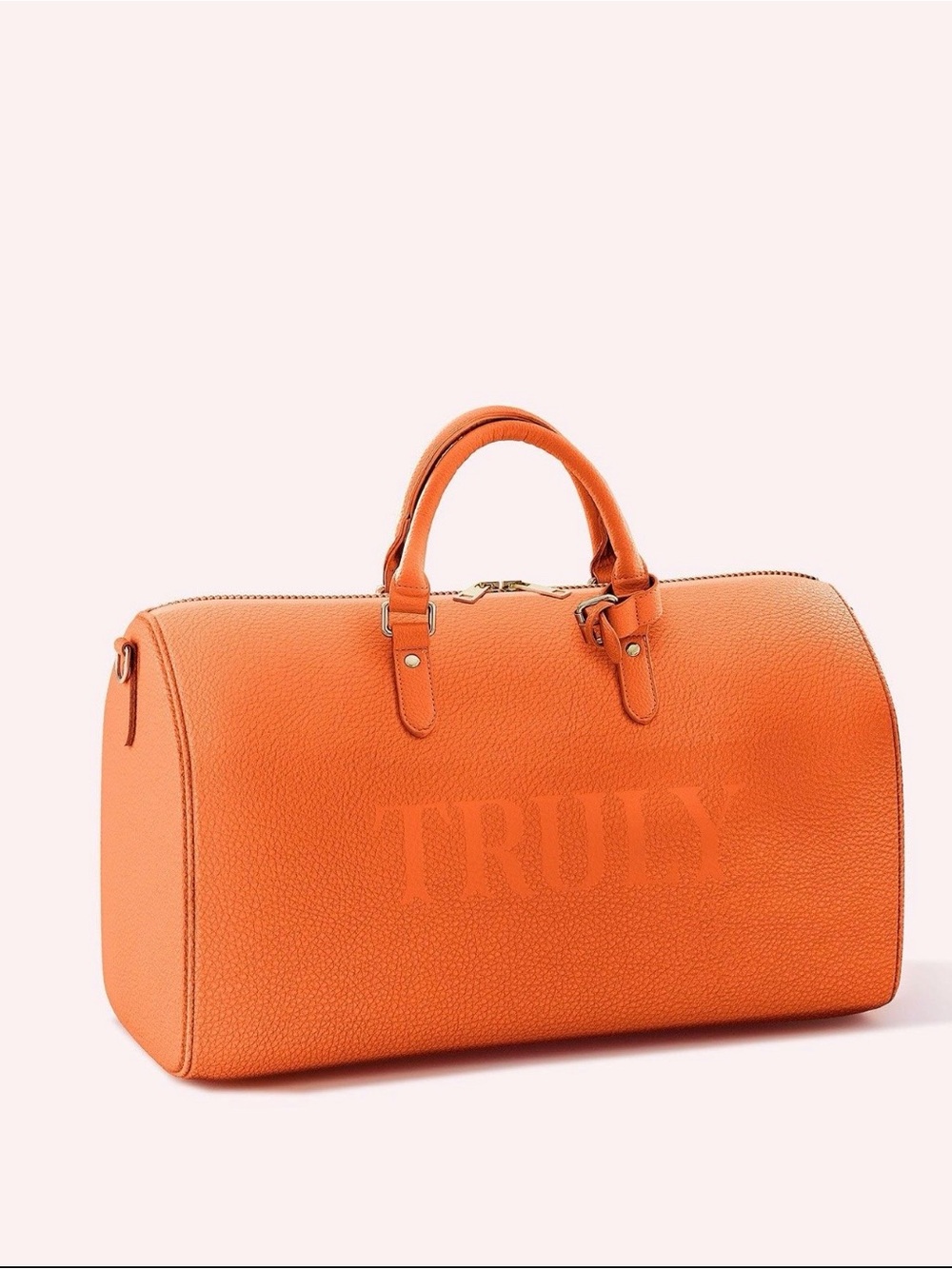 TRULY Orange Pebbled Leather Travel Weekender Bag